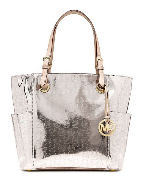 michael michael kors jet set ew signature tote nickel mirror metallic